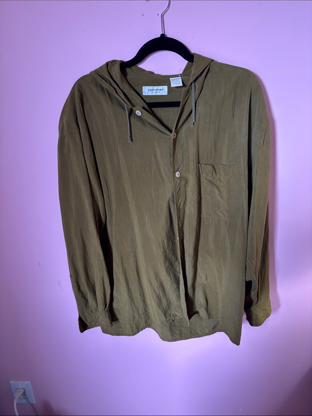 Equipment Olive Hooded Button-Front Shirt Jacket
